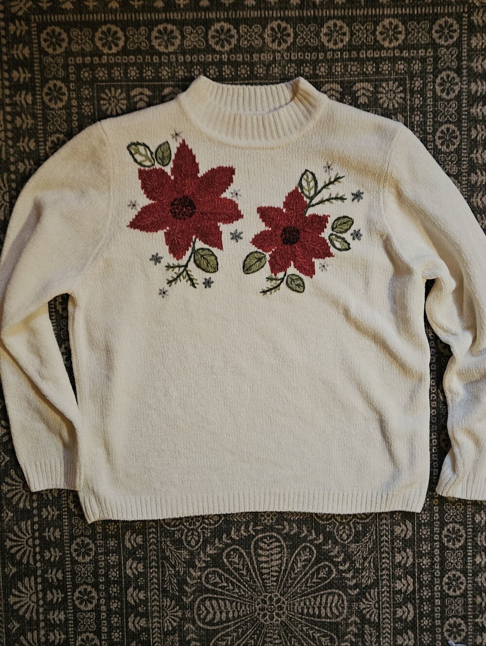 Alfred Dunner Poinsettia Christmas Holiday Sweater